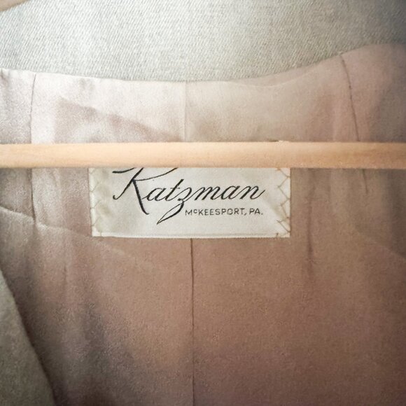 Vintage Katzman Light Beige Wool Fur Trim Winter Blazer Jacket Union Made S/M - Picture 11 of 13